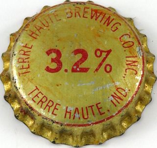 1942 3.2% Beer Cork Backed crown Terre Haute, Indiana