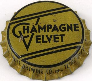 1934 Champagne Velvet Beer (Khaki) Cork Backed crown Terre Haute, Indiana
