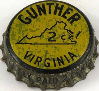 1954 Gunther Beer ~VA 2¢ Crown Cork Backed crown Baltimore, Maryland