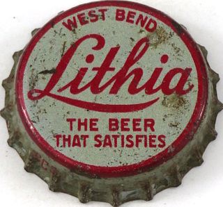 1942 Lithia Beer Cork Backed crown West Bend, Wisconsin