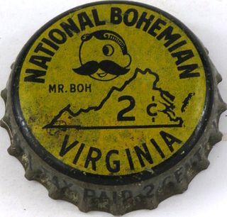 1954 National Bohemian Beer ~VA Crown Cork Backed crown Baltimore, Maryland