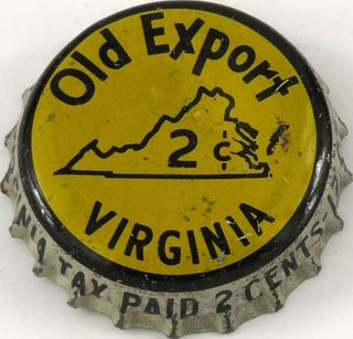 1954 Old Export Beer ~VA 2¢ tax Cork Backed crown Cumberland, Maryland