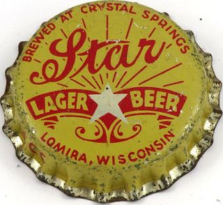 1933 Star Lager Beer Cork Backed crown Lomira, Wisconsin