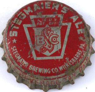 1936 Stegmaier's Ale ~PA Pint Tax Cork Backed crown Wilkes-Barre, Pennsylvania
