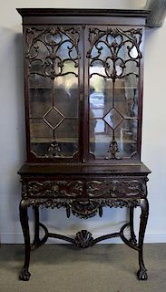 Antique Highly Carved Secretary Bookcase .