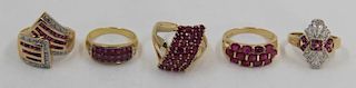 JEWELRY. Channel Set Ruby and Gold Grouping.
