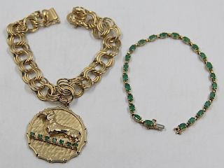 JEWELRY. 14kt Gold and Emerald Jewelry Grouping.