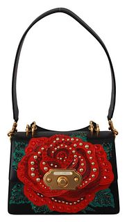 Black Leather Red Roses Crystal Crossbody WELCOME Purse