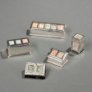 Five English Sterling Silver Stamp Boxes