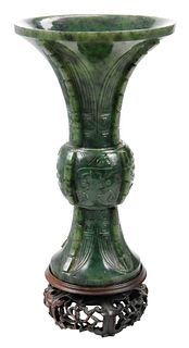 Chinese Carved Green Jade or Hardstone Beaker or "Ku" 