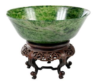 Chinese Spinach Green Jade or Hardstone Bowl
