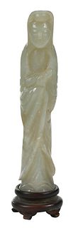 Chinese Jade or Hardstone Guanyin Figure and Stand
