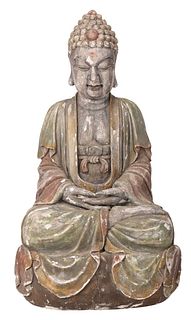 Large Chinese Carved and Polychromed Seated Buddha