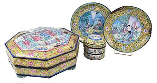 Four Chinese Canton Enamel Table Items