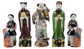 Three Chinese Ceramic Immortal Figures, Two Vases