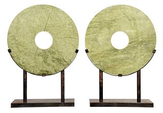 Pair Monumental Stone Bi Discs on Steel Frames