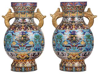 Pair of Large Chinese Cloisonn‚ Floor Vases