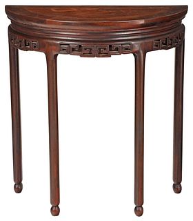Chinese Carved Hardwood Demilune Table