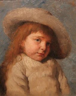 Marie Koupal (American late 19th c.) Portrait of a Young Child with Wide Brim Hat