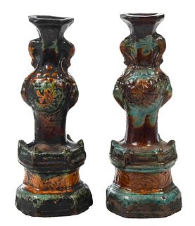 Pair Chinese Pottery Candle Stands