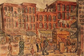 Milford Goldfarb (American 20th c.) Lower East Side Street scene