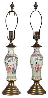 Pair Chinese Famille Rose Vases Mounted as Lamps