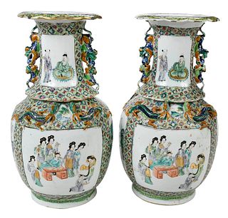 Pair Chinese Famille Verte Porcelain Vases