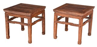 Pair Chinese Hardwood and Elm Side Tables