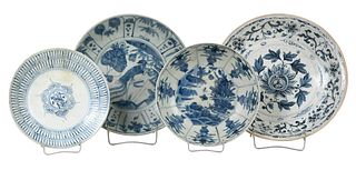 Four Chinese Blue and White Decorated Bowls