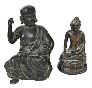 Two Asian Bronze Buddha and Guardian Figures