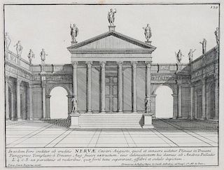 Pietro Sento Bartoli (Italian 1635-1720) Temple of Narva and The Magnificent Gardens of P. Ovidii in Via Flaminia