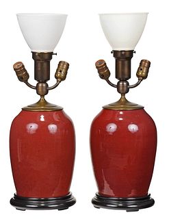 Two Chinese Sang de Boeuf Jars Mounted as Lamps