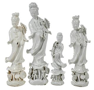 Four Blanc de Chine Figures of Guanyin