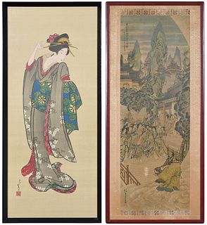 Two Framed Asian Prints on Silk