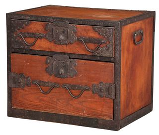 Asian Iron Mounted Tansu or Traveling Chest