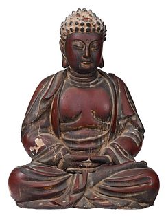 Large Japanese Carved and Painted Seated Buddha