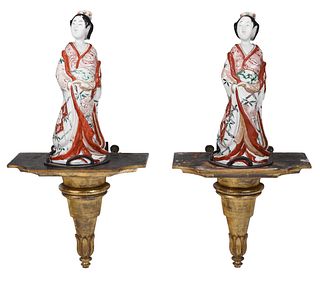 Pair Japanese Imari Porcelain Bijin Figures