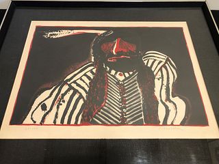 Fritz Scholder Indian w Red Button Lithograph signed numbered 