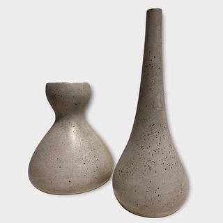 2 Mid Century Pottery Vases marked H 