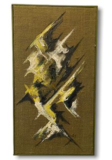 Abstract composition, oil on green burlap, signed Armstrong 