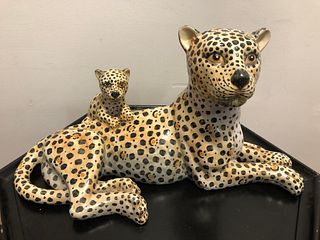 Mid Century Porcelain Leopard with Cub
