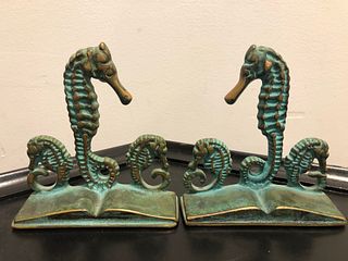 Art Deco Bronze Seahorse Bookends 