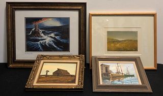 Collection 4 Pc Art Barn Ships Castle Field 