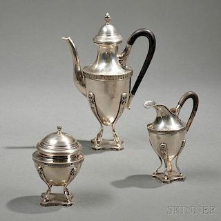 Three-piece German .800 Silver Tea Service