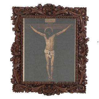 Reproducción de "Cristo Crucificado" de Diego Velázquez. (España, 1599 - 1660) Impresión. Enmarcado estilo español.
