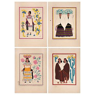 CARLOS MÉRIDA, Different titles, From the binder Trajes Regionales, 1945, Signed on plate, Serigraphies w/o print number, 11.8 x 9" (30 x 23 cm) each,
