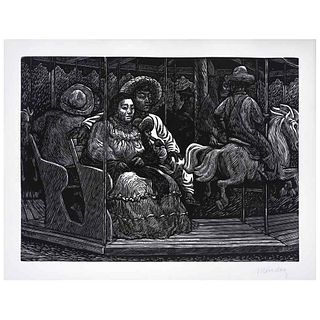 LEOPOLDO MÉNDEZ, El carrusel, Signed, Woodcut w/o print number, 11.8 x 16.1" (30 x 41 cm) image/ 14.5 x 18.5" (37 x 47 cm) paper | LEOPOLDO MÉNDEZ, El