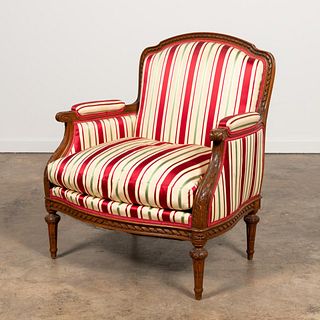 LOUIS XVI-STYLE STRIPED UPHOLSTERED BERGERE