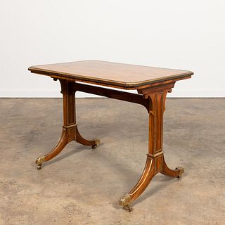 BAKER REGENCY-STYLE EXOTIC WOOD LIBRARY TABLE