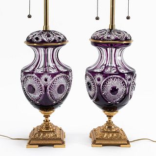 PAIR, MARBRO AMETHYST CUT-TO-CLEAR TABLE LAMPS